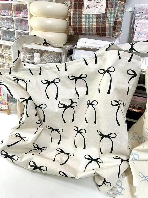 Retro Korejský Styl Plátěná Taška s Mašlí - Velká Ramenní Taška na Jarní/Letní Dovolenou