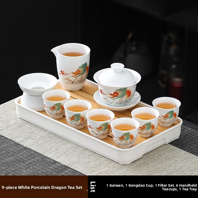 Ceramic Gongfu Tea Set Yuxi White Porcelain Tea Pot Cover Bowl And Tea Cups Set for Home Office Tea Brewing