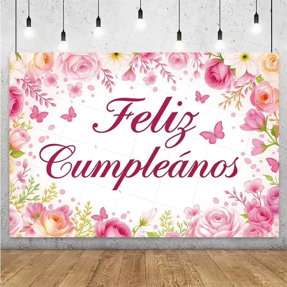 Happy Theme Background In Spanish, Party Decoration with Colored Globes, Background Banner, Gift for Children, Photo Session