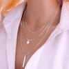 Three-line stick round pendant necklace in gold and silver