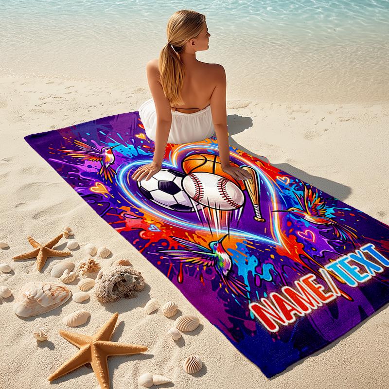 1PC Custom Name Love Sports Nature Beach Towel Highly Absorbent And Sand-Resistant Towel for Swimming, Pool, Yoga, And Travel Lightweight