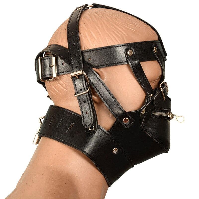 PU Leather Mask with Lock Bondage Fun Headgear Adult Sex Toy Fetish BDSM Slave Femdom Sex Furniture Harness
