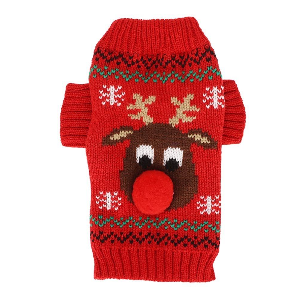 Soft Reindeer Dog Sweater Stretchy Cat Winter Apparel Festive Dog Holiday Costume  Outdoor Walking
