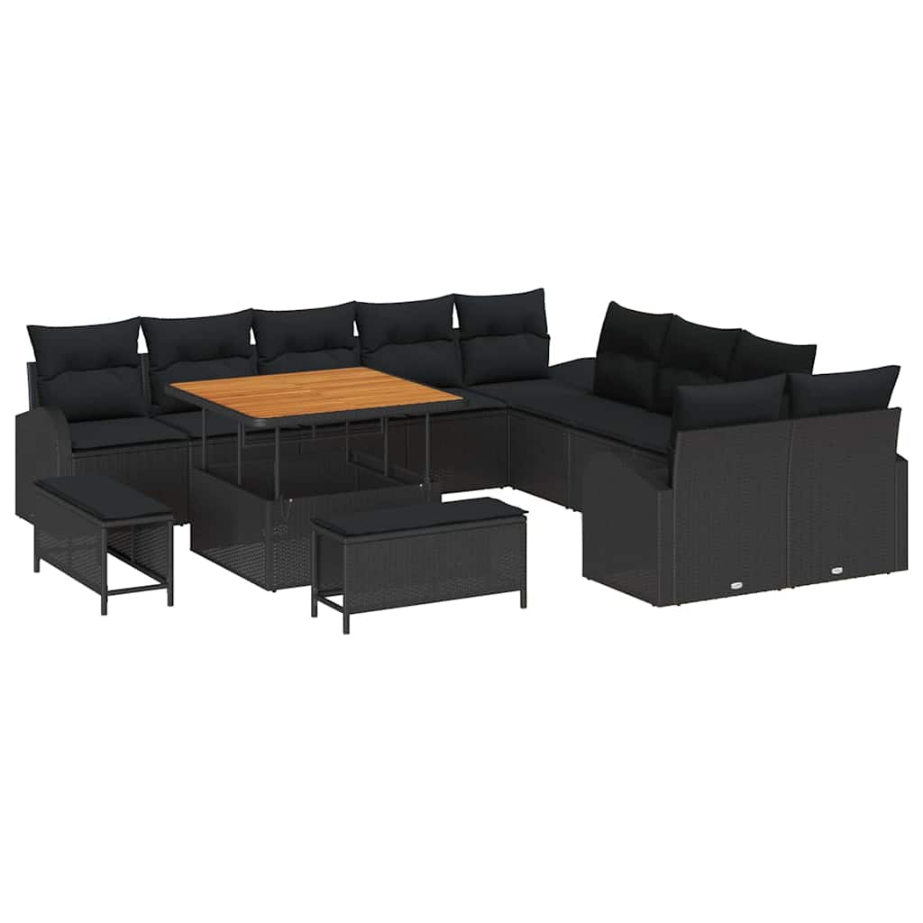 Garden Sofa Set with Cushions and Storage 13 pcs Black