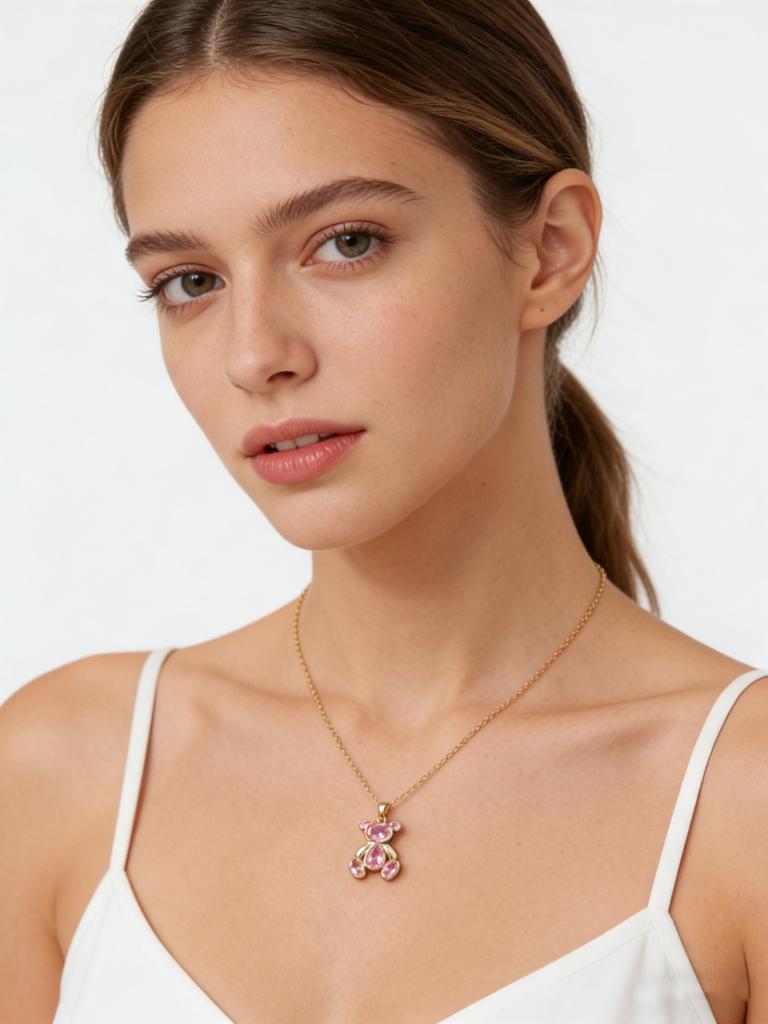 Delicate Cute Pink Zircon Bear Pendant Necklace for Women Girl, Stylish Animal Necklace, Exquisite Luxury Jewelry Accessories