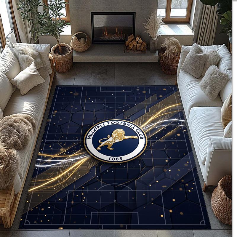 Millwall Football Print Crystal Velvet Rug, Comfortable Water Absorbent Non Slip Indoor Floor Carpet