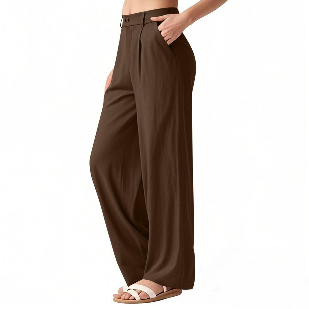 Women's Fashion Solid Color Casual Trousers Wide Leg Pants Loose Cotton And Linen Trousers