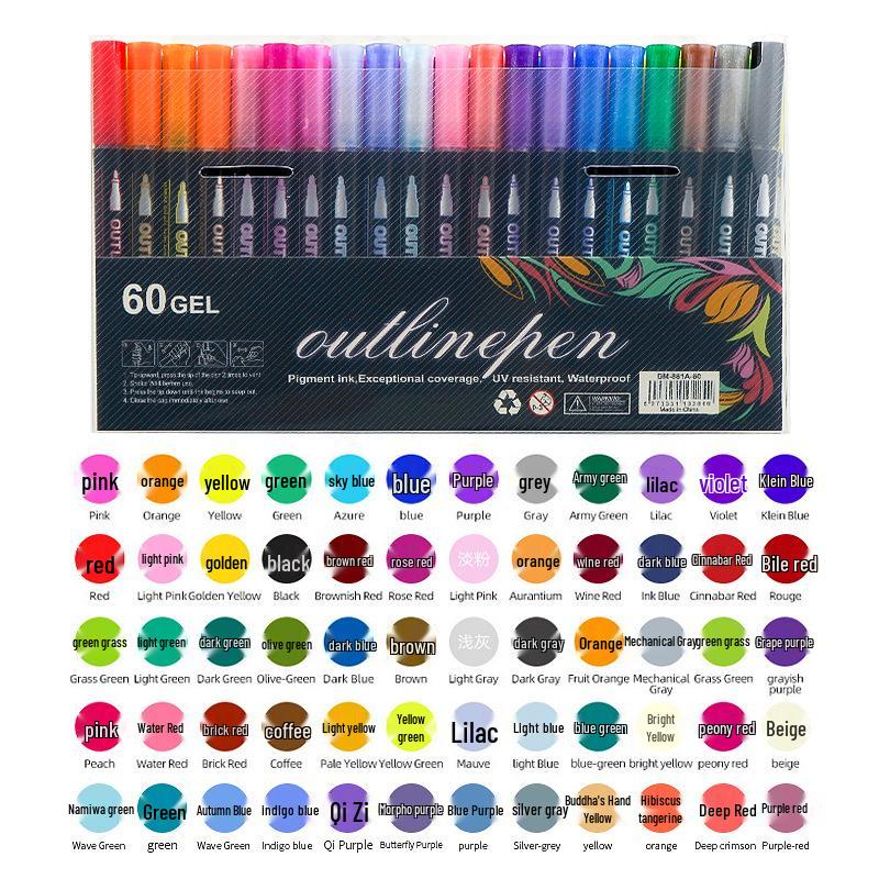 48-Color Double-Line Pen Set: Dreamy Glitter, Metallic, & Fluorescent Markers