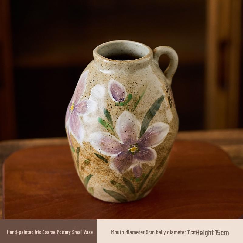Valley Ceramic Vase: Japanese Retro Hand-Painted Single-Eared Sunflower Pot for Living Room Flower Arrangements
