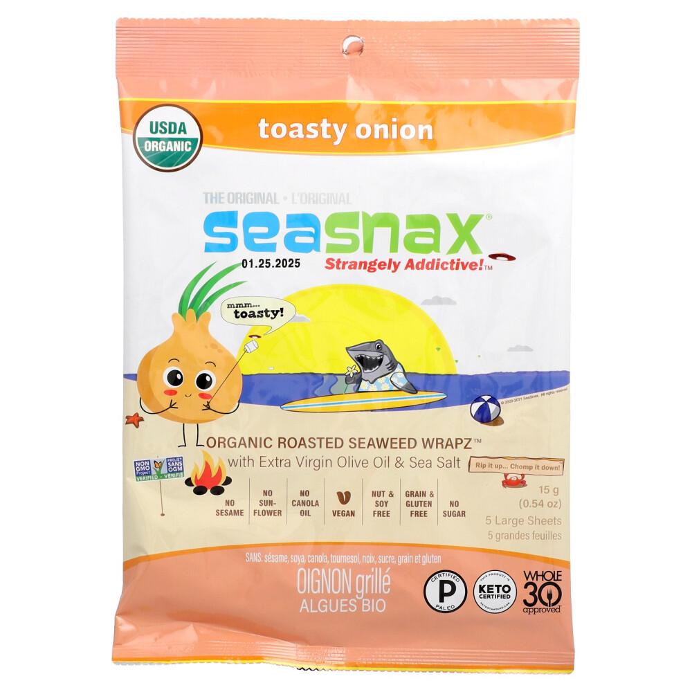 Seasnax Roasted Seaweed with Extra Virgin Olive Oil, Sea Salt & Roasted Onion 15g