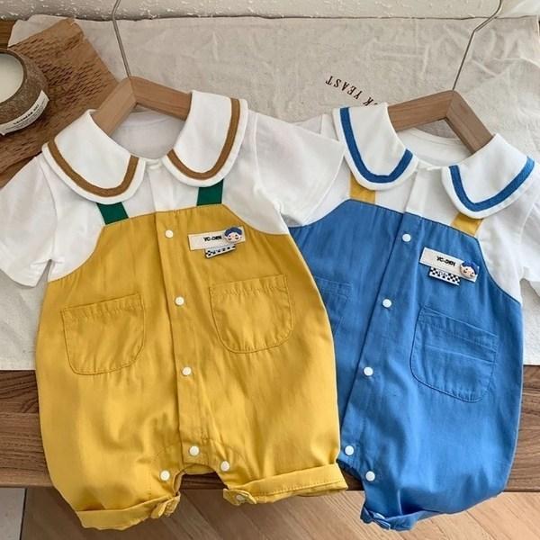 Mini jmenovka celoplošný skafandr s krátkým rukávem, velikost 73, nejlepší dětské oblečení Korea
