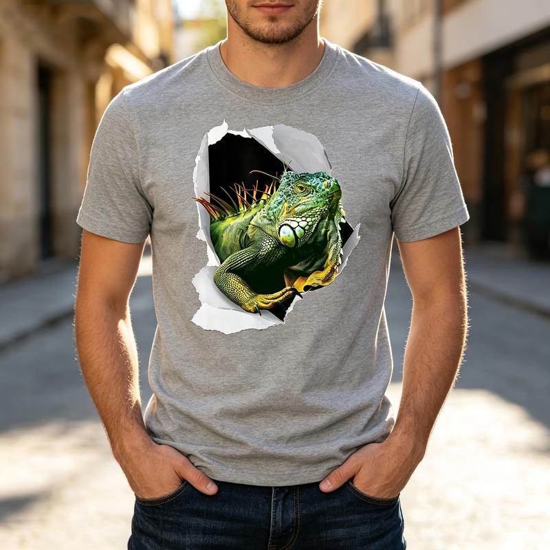 Iguana Rip Graphic T Shirt Lizard Reptile Breakthrough Print Unisexs 100 Cotton Crew Neck Top Oversized T Shirt Harajuku