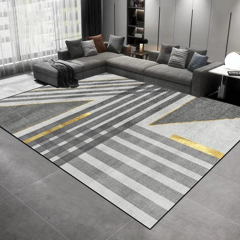 

Modern Geometric Marble Area Rug, Black Grey Abstract Decorative Floor Mat for Living Room Bedroom, Non-Slip Washable Carpet 50cm x 80cm
