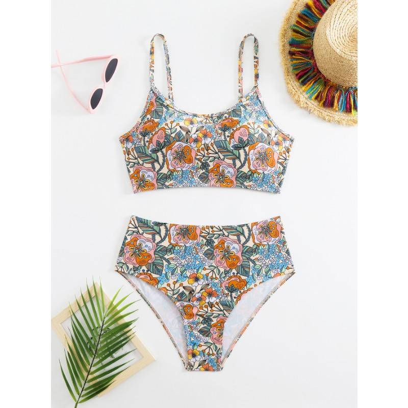 Nouveau Maillot de Bain Bikini Sexy Bikini Imprimé Taille Haute Maillot de Bain à Fente pour Femmes