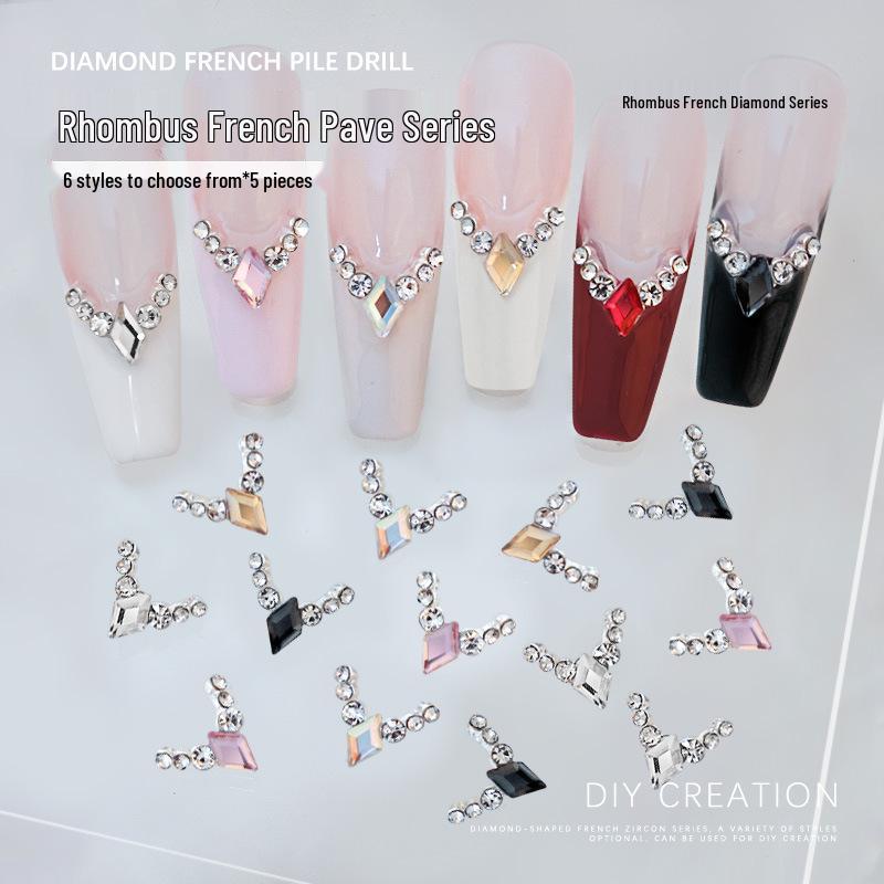 

Rhombus French Manicure V-Shaped Diamond Nail Art Metal Decorations, 5pcs