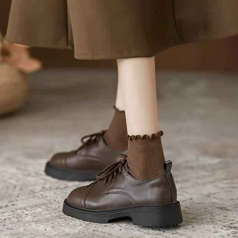 JMXD-Trendy Womens Preppy British Style Lace-Up Flat Leather Loafers Black for Spring Autumn Versatile Comfy Lightweight Casual Oxford Shoes 35 2828₽