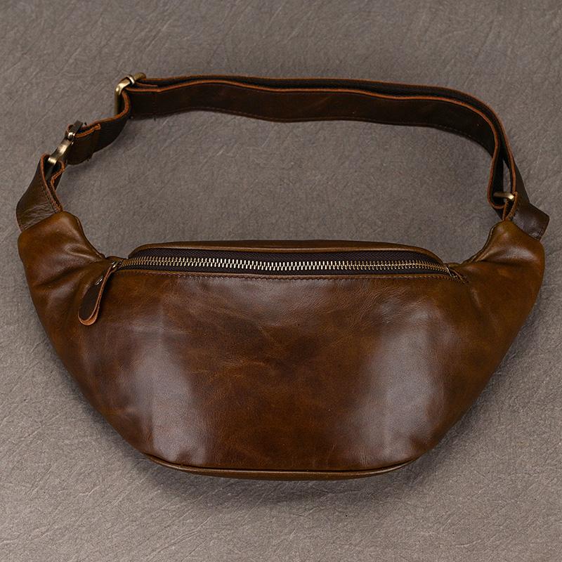 Real Leather Wait Bag Summer Outdoor Walking Bag Portable Waist Packs Crazy horse leather male fanny pack sling bag chest bag