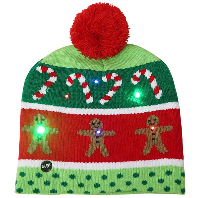 Xmas Knitted Beanie Hat Winter Warm Mens Ladies Women Ski Cap With Light Led