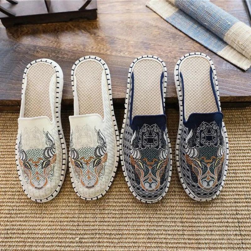 Fashion Outdoor Half Shoes Slippers for Men Genuine Leathe Mules Elegant Fun Designer Luxury Low Price Trend 2025 Original Summer Sale