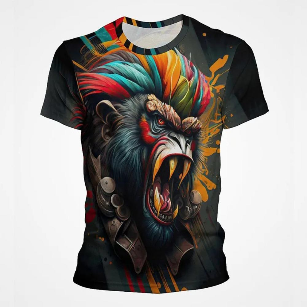 Interesting Animal Graffiti Art Graphic 3D Printing Men's Round Neck Short Sleeved T-shirt