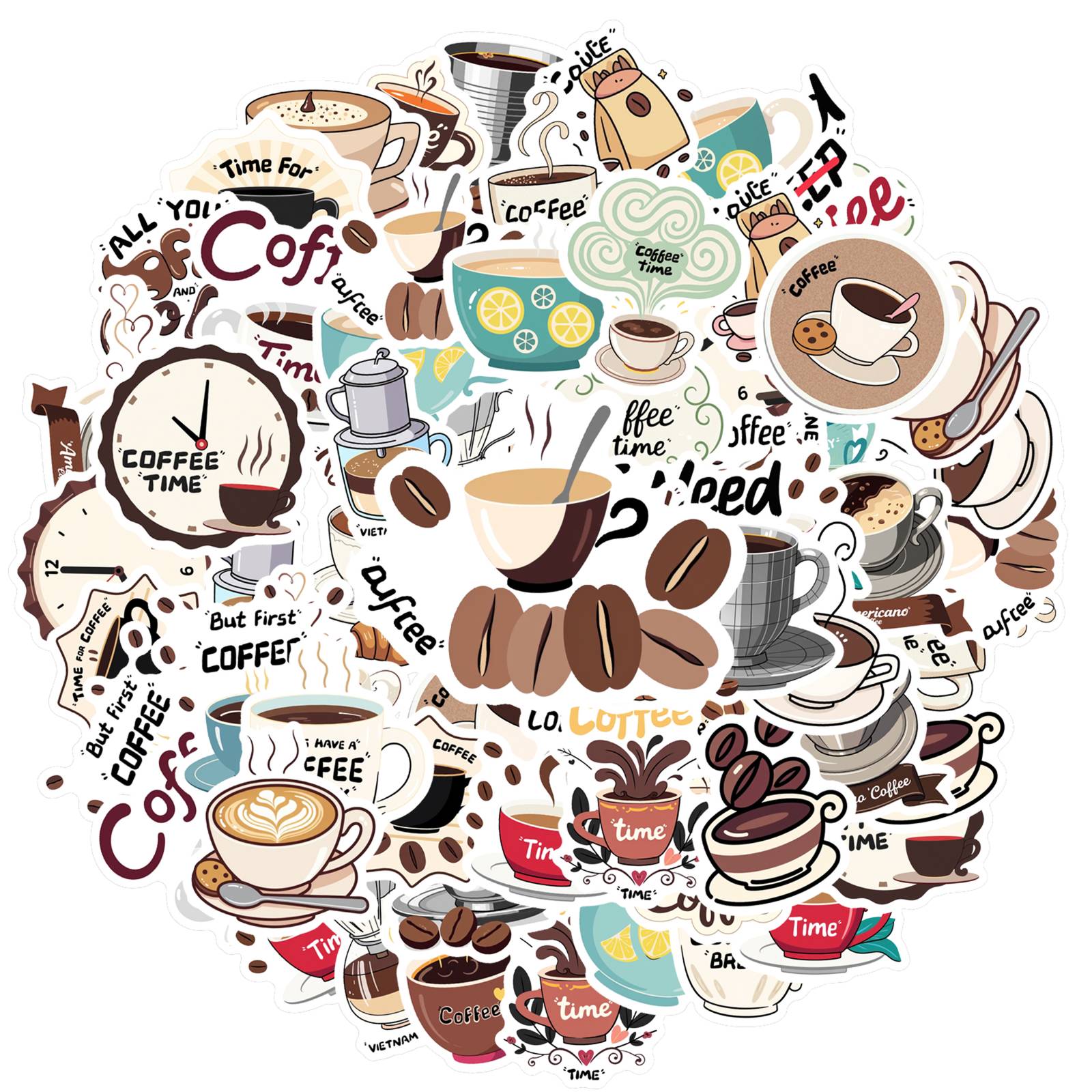 35pcs-50pcs Cartoon Coffee Stickers Cute Beverage DIY Stickers Beverage Stickers For Guitar Laptop Helmet Skateboard