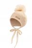 Girls' Hat 44-46 Tied 2 Layers With Pompom Spring Autumn Beige