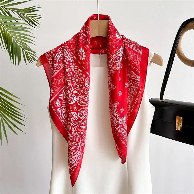 Women's Korean Style Retro Printed Imitation Silk Scarf for Professional and Casual Use