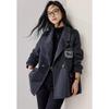 VICTORIA&VERA Women's Wool-Blend Lapel Coat with Pocket Detail