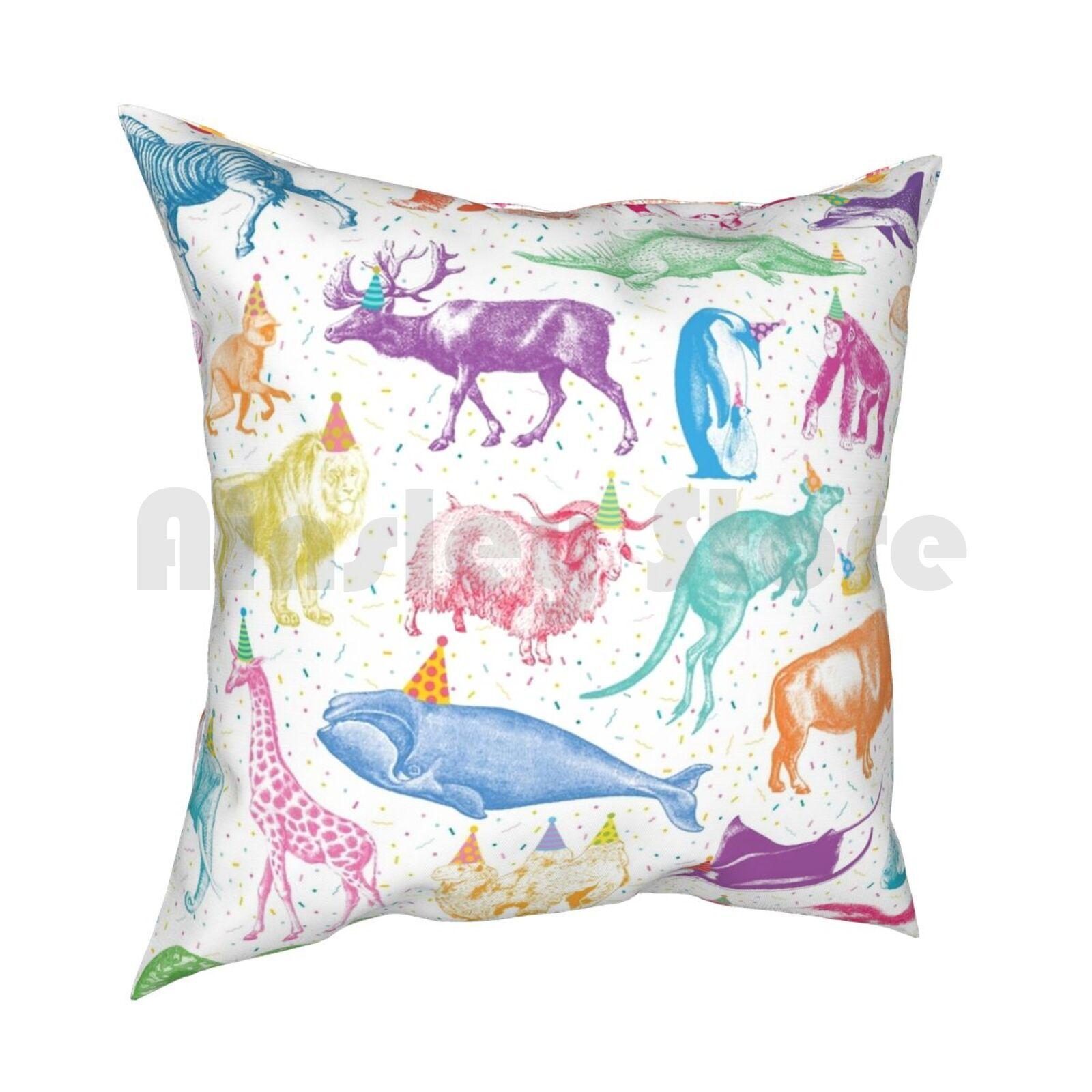 Party Animals Pillow Case Printed Home Soft DIY Pillow Cover Party Animals Confetti Shark Giraffe Turtle Monkey Gorilla 30x30cm 12x12in