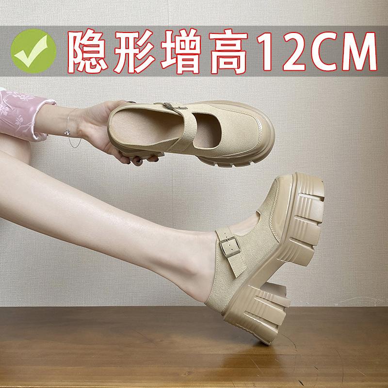 

Толстоподошвенные маленькие люди увеличиваются в росте, туфли Мэри Джейн, новинки начала весны, круглый носок с пряжкой, толстый каблук, высокий каблук, одинарные туфли 3 38 абрикосовый