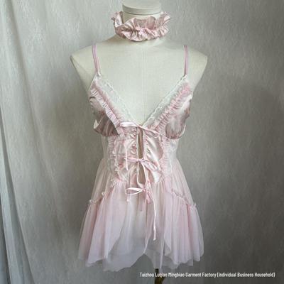 50970 Floral Mesh Nightgown with Bowknot and Removable Pads