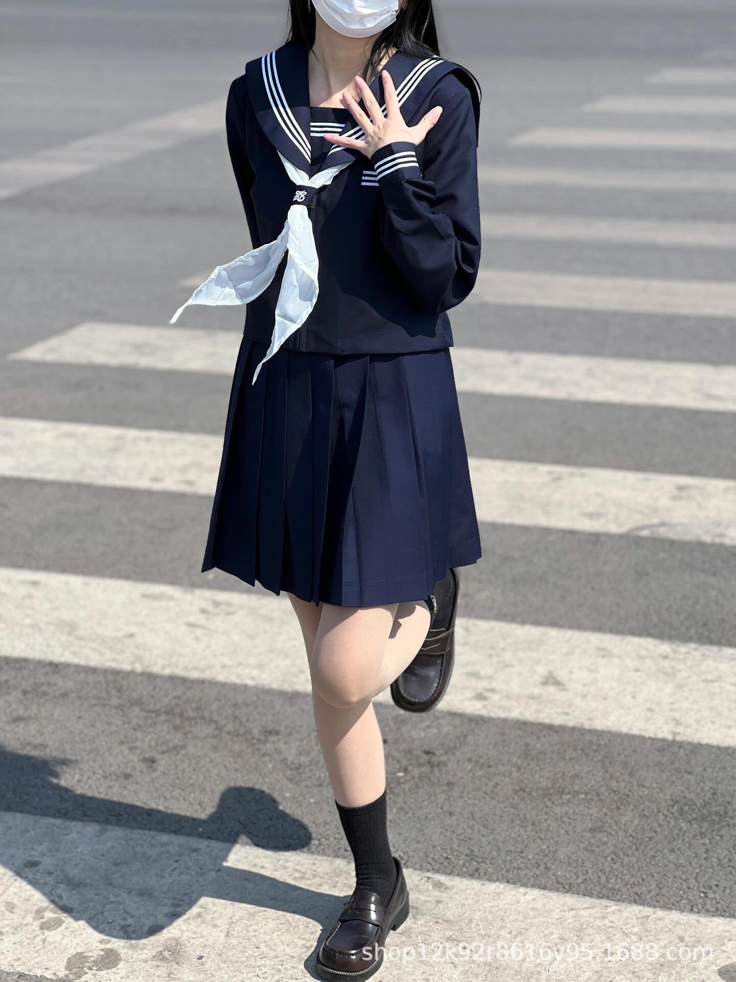 Enhanced Navy Three-Piece JK Uniform Set: Academy Style Long Sleeve Sailor Outfit S