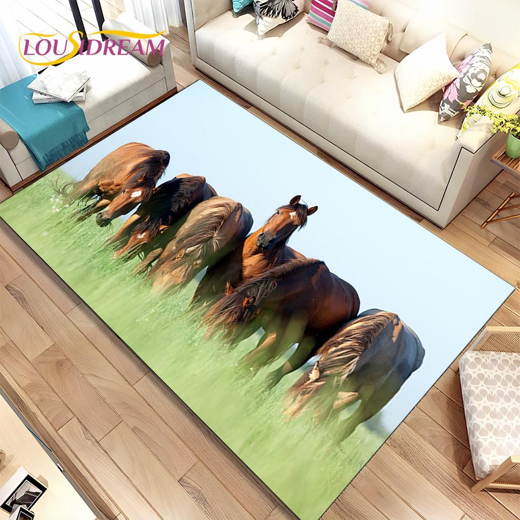 3D Animal Pentium Fine Horse Area Rug Large,Carpet Rug for Living Room Bedroom Sofa Doormat Decoration,kids Non-slip Floor Mat