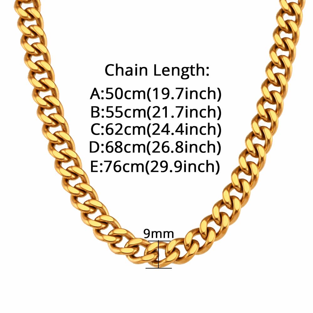 Gold Color Stainless Steel 9mm Thick Cuban Link Chain Bracelets Necklace For Women Men  Party Wedding Jewelry Sets Gift