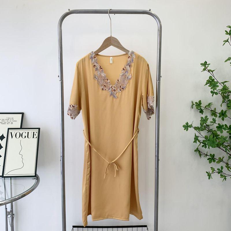 Pajamas Women's Summer 2024 New Sexy Embroidered Nightdress Thin Silk Short Sleeve Summer Home Wear