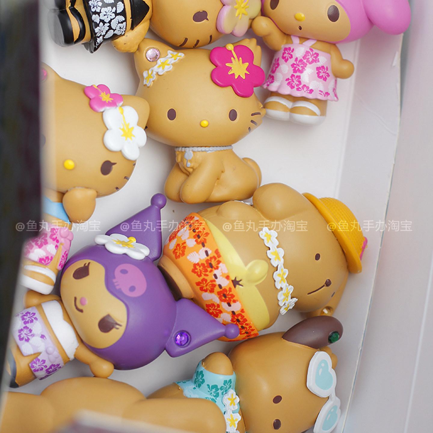 Sanrio Characters Summer Tanned Cinnamoroll Kuromi Hello Kitty My Melody Hawaii Style Sunglasses Mini Figure Collectible Toys