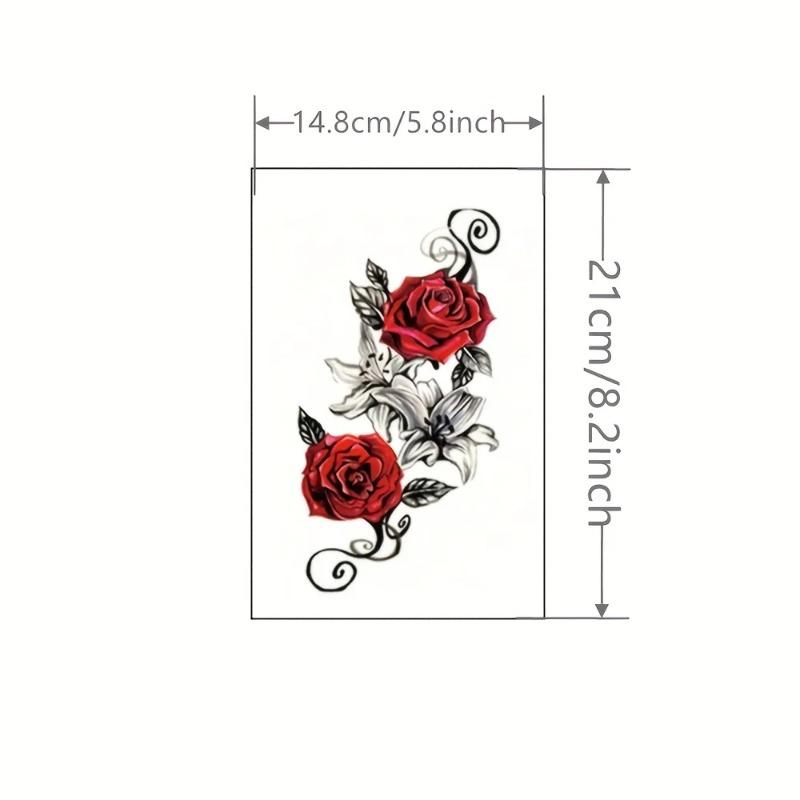 2pcs Red Temporary Rose Flower Arm & Leg Tattoo Stickers, Stripper Chest & Thigh Design, Waterproof, Perfect for Women
