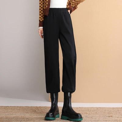 Bailuyu Women's Winter Plush Lined High-Waist Straight Trousers