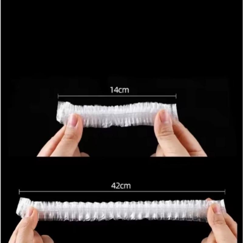 Sprchová čepice Sada na hlavu 42 cm, 100 kusů silných elastických plastových koupacích ručníků, Vodotěsné jednorázové salonní domácí a cestovní potřeby