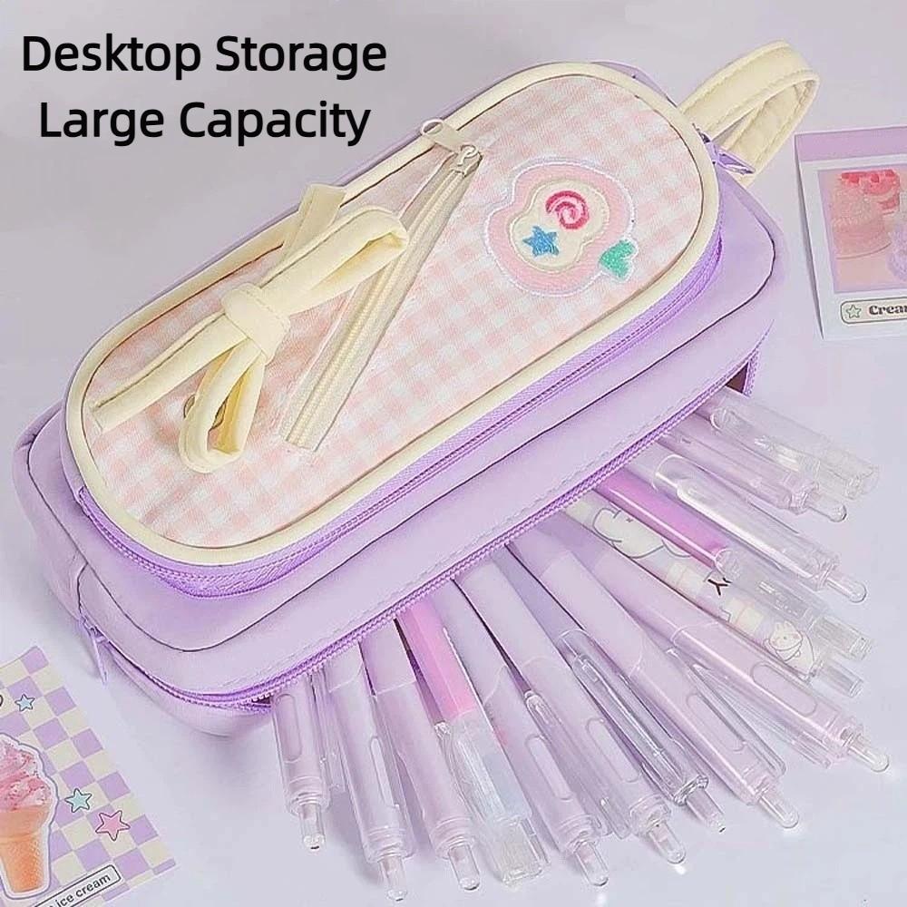 Embroidery Korean Fruit Pencil Case Fruit Cherry Cake Print Pencil Pouch Y2K Sweet Pen Bag  Office