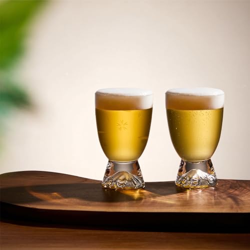 LUGUFON Mt. Fuji Glasses with Sakura Kiriko Design, Pair of Stylish and Elegant Rock Glasses, Handcrafted by Artisans in a Paulownia Wood Box, Perfect