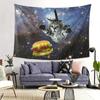 Gift Idea Space Cat Hamburguer Pattern Tapestry MultiFunction Wall Decor for Dorm Room Bedroom Parties MultiSize Flat Print