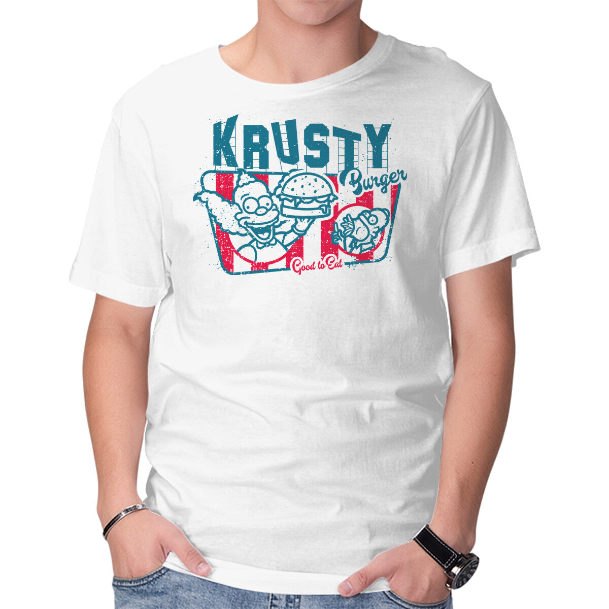 Unisex Crew Neck T-Shirt Krusty Burger Graphic Short Sleeve Casual Tee L