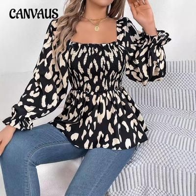 Spring and Autumn Women's Casual Floral Tie Long Sleeve Wooden Ear Blouse