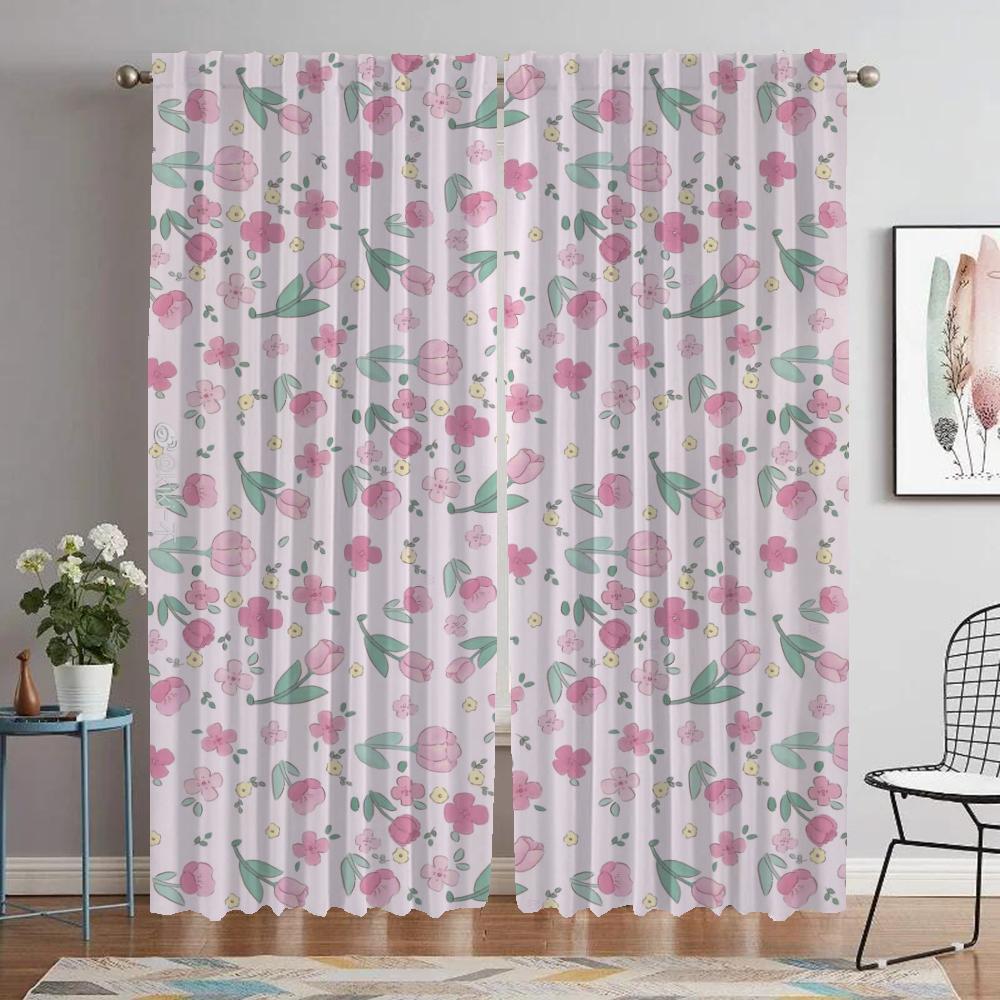 Zasłony w kwiaty Zasłona zaciemniająca do pokoju dziecięcego do pokoju 2 panele Zasłony do wnętrza domu Dekoracja na Halloween Zasłony działowe Do salonu