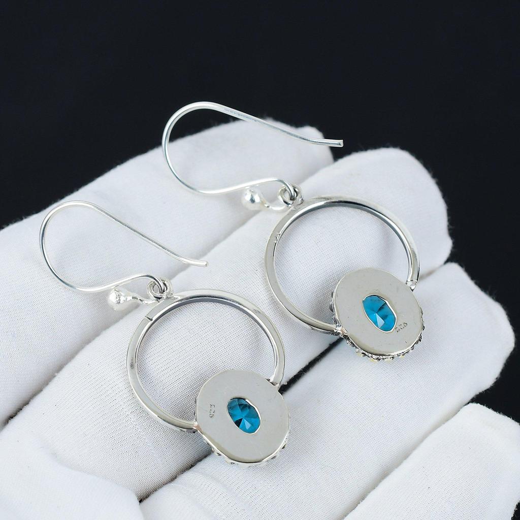 Swiss Blue Topaz Gemstone Earrings, 925 Sterling Silver Earring, Handmade Boho Silver Jewelry Dangle Earrings, Party Wear Gifts
