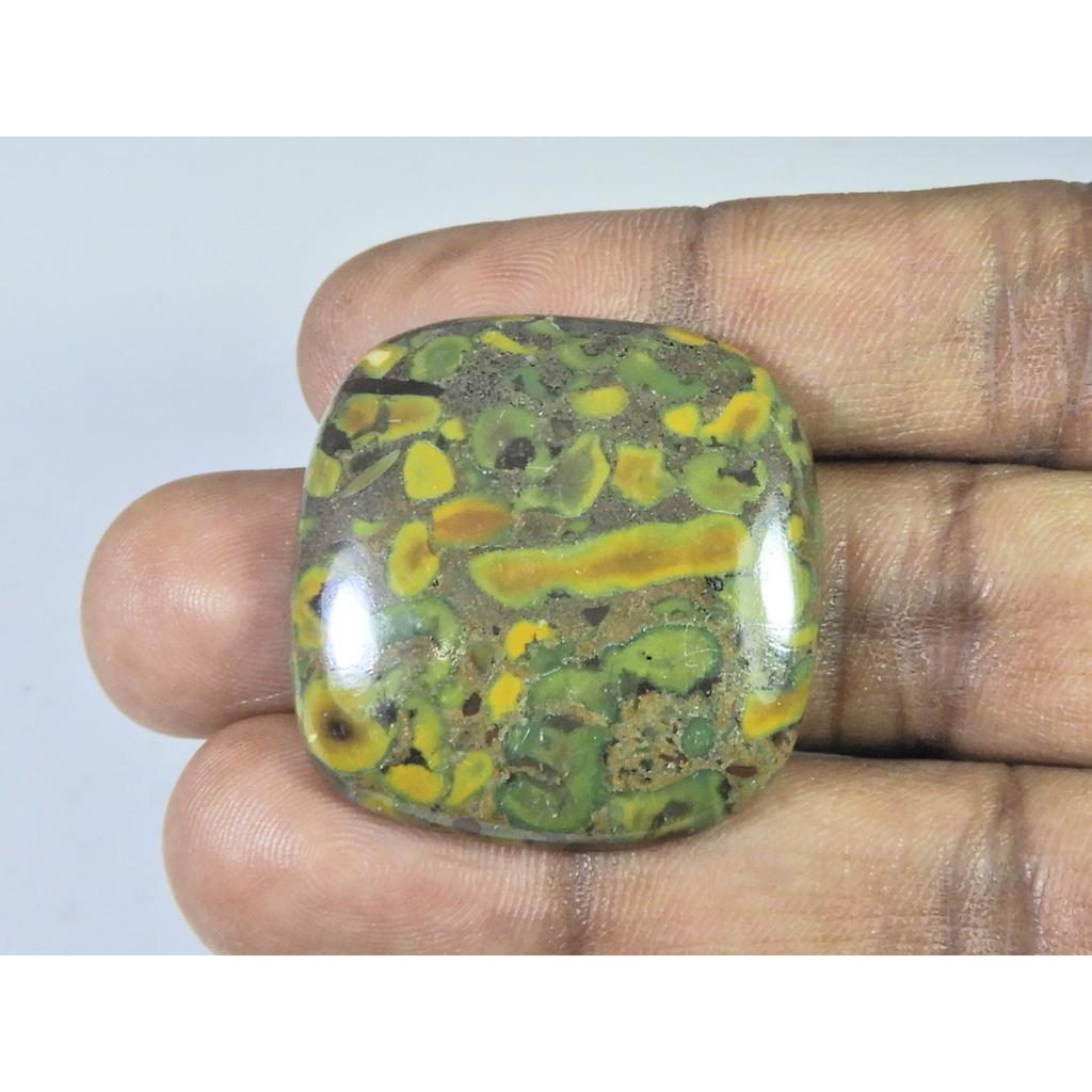 33X33X06MM Natural Fruit Jasper Cushion Cabochon Loose Gemstone 64Cts. B-343
