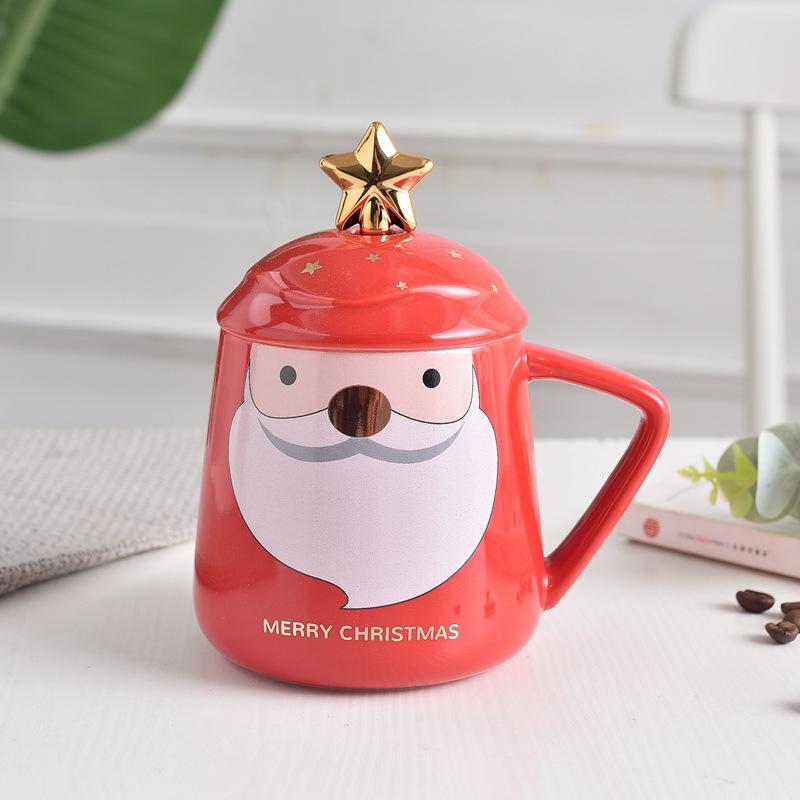 Creative Christmas Gift Mug Ceramic Cup Nordic Couple Water Cup Coffee Cup with Lid Spoon Breakfast Cup
