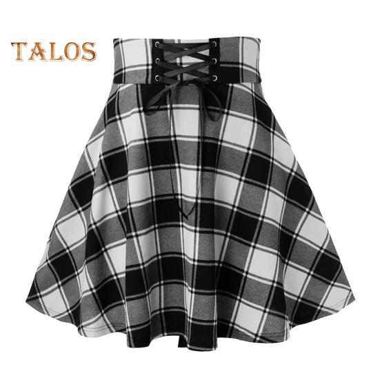 Women Plaid Print Mini Skirt Elastic High Waist Skater Skirt A-Line Spring Autumn Girl Hip Hop Style Skirt Clubwear