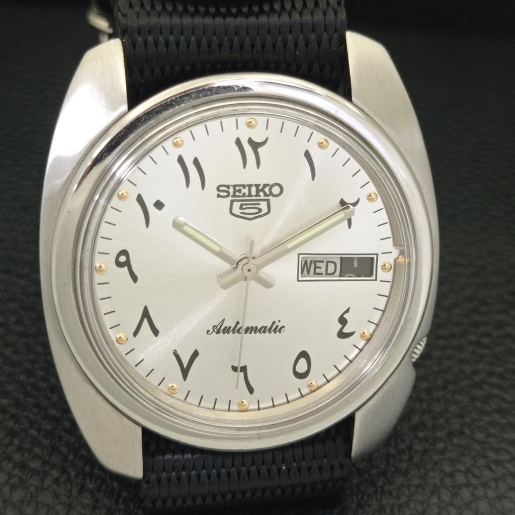 Seiko 5 AUTOMATIC JAPAN MENS 6119C VINTAGE ARABIC SILVER DIAL WATCH A702454-5 R124-a702454